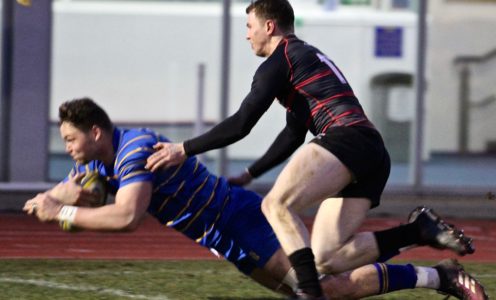 Jack Davies en route to try no.1 against Cardiff