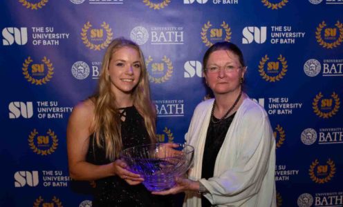 Sports Personality of the Year Anna Hopkin receiving her award from Professor Dame Glynis Breakwell at the 2018 Blues Awards