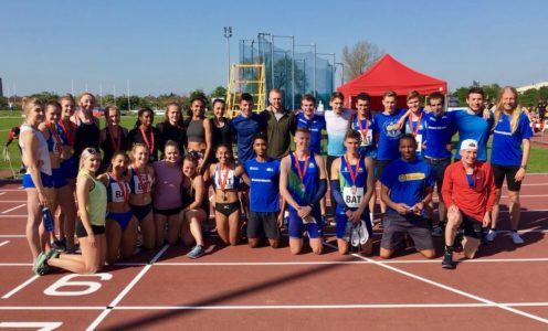 The University of Bath athletics squad that won 11 medals at the 2018 BUCS Outdoor Championships in Bedford