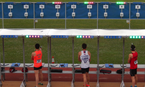 Jamie Cooke on the shooting range at the 2018 Modern Pentathlon European Championships