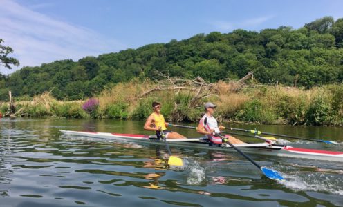 Jens Hullah (left) and Joe Murphy training in the men’s double scull on the River Avon ahead of the 2018 Coupe de la Jeunesse