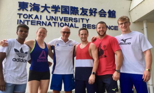 (From left) Prisca Awiti-Alcaraz, Megan Fletcher, coach Juergen Klinger, Gregg Varey, Ben Fletcher and Rhys Thompson during a three-week judo training camp in Japan, July 2018