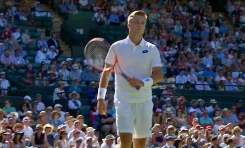 Liam Broady on Number 1 Court against Milos Raonic at Wimbledon 2018