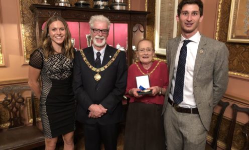 Vicky Holland and Jamie Cooke with the Mayor and Mayoress of Bath at a civic reception in October 2018