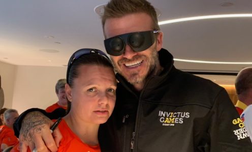 Kelly Ganfield with Invictus Games Ambassador David Beckham at Sydney 2018