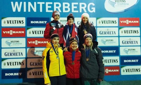 Laura Deas (back, centre) won two ICC gold medals in Winterberg in November 2018