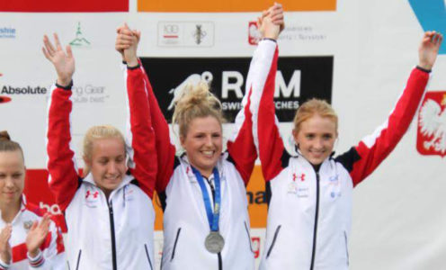 (From left) Georgia Hannam, Karenza Bryson and Olivia Green won team bronze at the 2019 Modern Pentathlon Junior World Championships