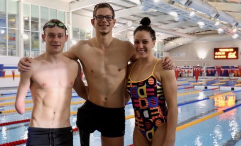 (From left) Chris Arbuthnott, Jesse Reynolds and Sophie Pascoe were among the New Zealand para-swimming squad who trained at the University of Bath in September 2019