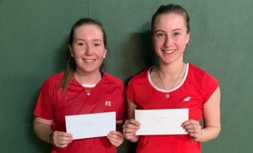 Molly Chapman (left) won the women's doubles title with Abbygael Harris at the 2019 Middlesex Senior Gold badminton tournament