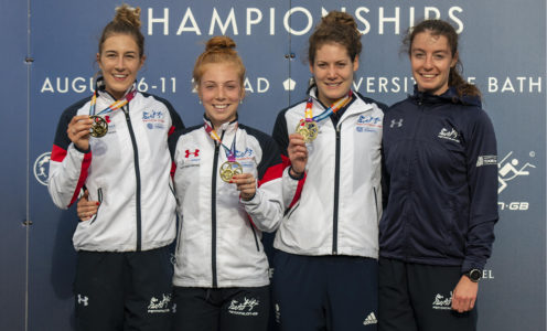 (From left) Jo Muir, Francesca Summers, Kate French and Jess Varley won women's team gold at the 2019 Modern Pentathlon European Championships