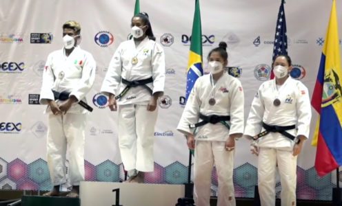 Prisca Awiti-Alcaraz (left) won silver for Mexico at the 2021 Panamerican Senior Judo Championships