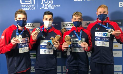 (From left) Duncan Scott, James Guy, Matt Richards and Tom Dean won 4x200m freestyle relay silver for GB at the 2021 European Swimming Championships