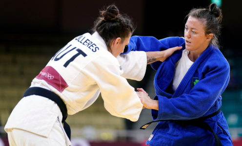 2G9WCPH Austria's Michaela Polleres and Ireland's Megan Fletcher during the judo elimination round of 32 at Nippon Budokan on the fifth day of the Tokyo 2020 Olympic Games in Japan. Picture date: Wednesday July 28, 2021.