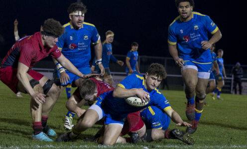 Ieuan Davies scores for the University of Bath men's 1st XV in their BUCS Super Rugby win over Cardiff. CREDIT: Bob Bradford