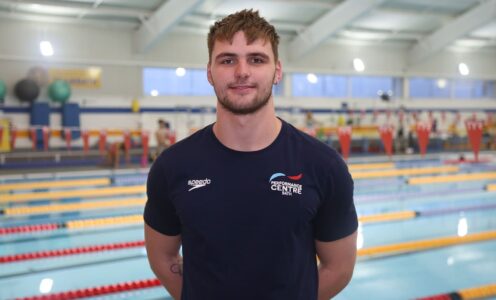 Olympian Jacob Whittle pictured by the London 2012 Legacy Swimming Pool at his University of Bath training base