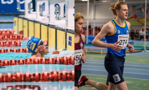 Swimmer Josh Gammon (left) and athlete Justin Davies (right) won medals for the University of Bath at BUCS Nationals 2024 in Sheffield.