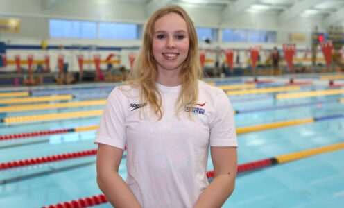 Marathon swimmer and University of Bath sporting scholar Leah Crisp at the Team Bath Sports Training Village where she trains with the British Swimming Performance Centre Bath elite squad.