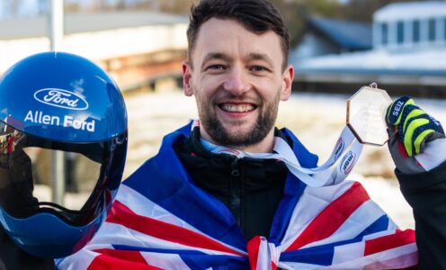 University of Bath-based Marcus Wyatt won gold for British Skeleton at the 2024 European Championships in Sigulda. CREDIT: IBSF.