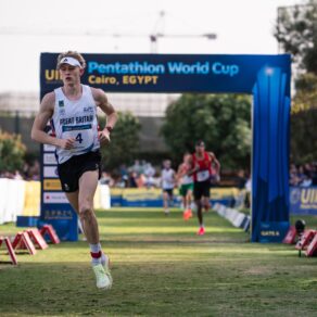 A picture of University of Bath student Charlie Brown competing at the UIPM Modern Pentathlon World Cup in Cairo in March 2024