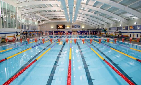 A picture of the Olympic-standard London 2012 Legacy Swimming Pool at the University of Bath Sports Training Village.