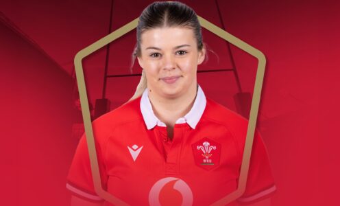 A social media graphic by the Welsh Rugby Union celebrating a first cap for University of Bath student Mollie Wilkinson during the 2024 Guinness Women's Six Nations.