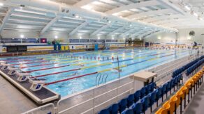 A picture of the Olympic-sized 50m swimming pool at the University of Bath, which is open to the public