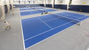 A picture of the indoor tennis courts at the University of Bath, which can be booked and used by the public