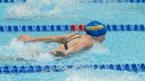 A picture of a Team Bath AS Swimming Club member in the London 2012 Legacy Pool at the University of Bath, which is their training base.