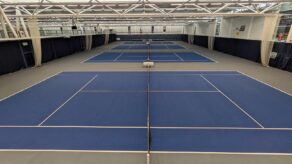 A picture of the Team Bath Tennis indoor courts that were fully refurbished in September 2024