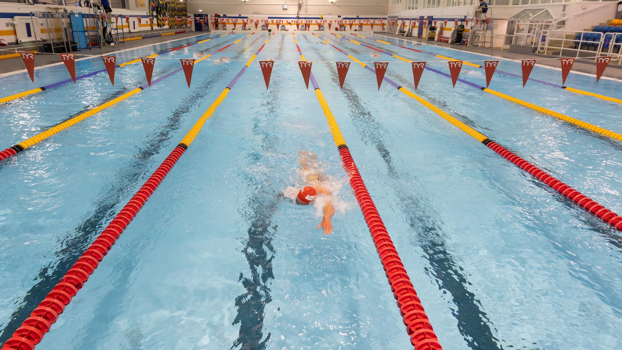 A picture of a swimmer in the Olympic-standard 50m swimming pool at the Team Bath Sports Training Village in September 2024