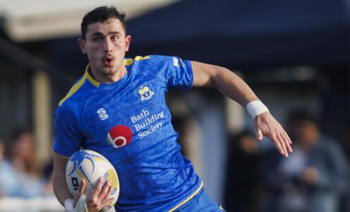 Oli Sedgwick running with the ball for the University of Bath men's 1st XV in their BUCS Super Rugby victory over Durham in September 2024.