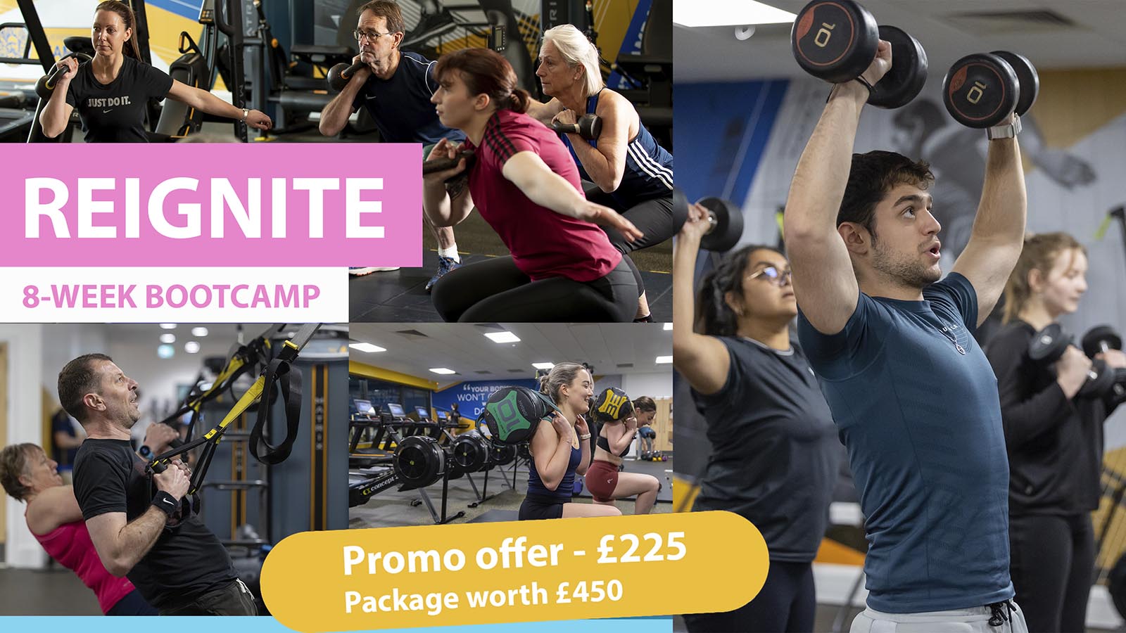 A graphic promoting Reignite - a new eight-week bootcamp taking place at the Team Bath Gym during the summer of 2025.