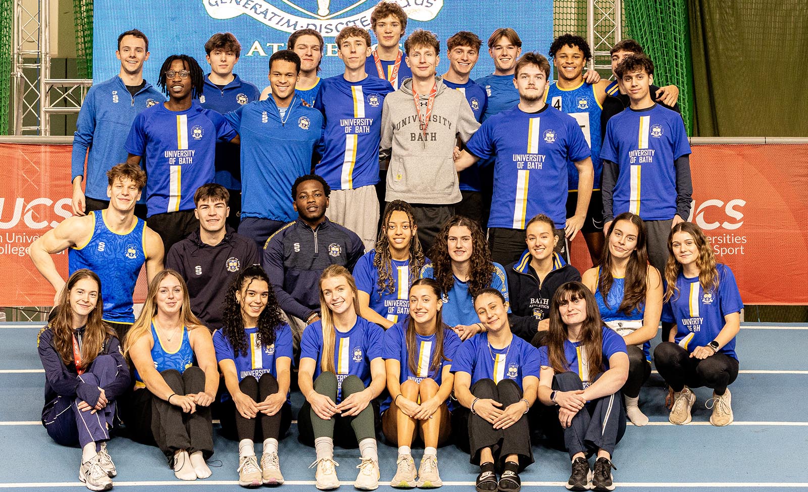 A group photo of the University of Bath student athletics squad at BUCS Nationals 2026