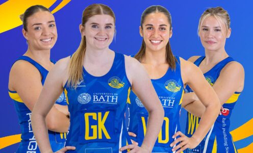A graphic featuring profile pictures of the four Team Bath Netball NXT Gen League 2026 award winners - (from left) Poppy Tydeman, Daisy Harrison, Ellie Ervine and Lowri Windsor.