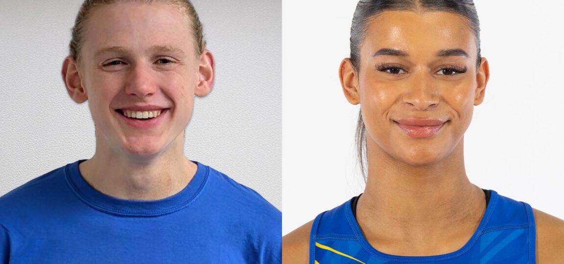 A montage image featuring portrait pictures of Justin Davies (left) and Jayda Pechova (right), who are both sporting scholars at the University of Bath