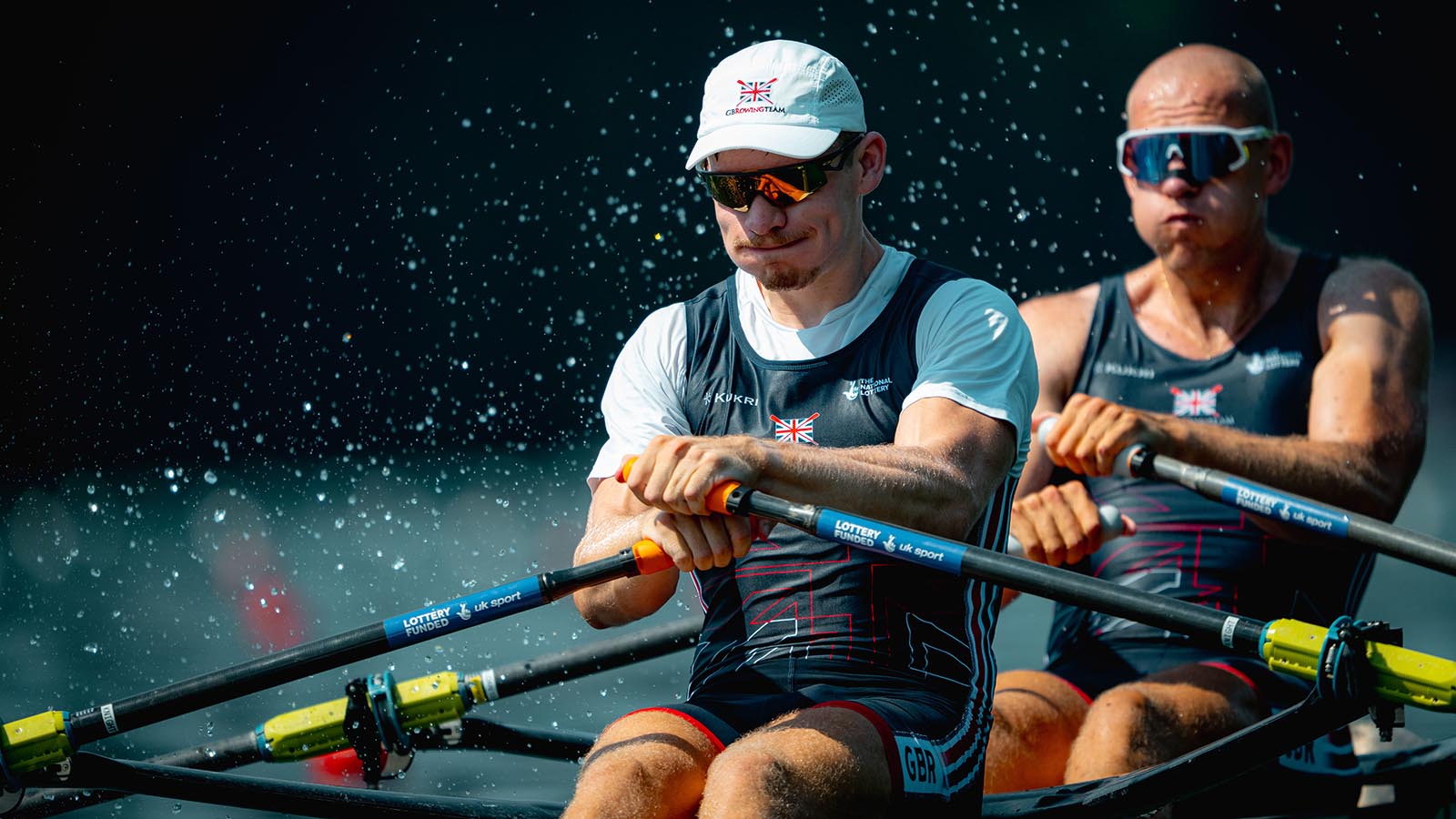 Joshua Knight and Matthew Hayward on the water, racing for GB Rowing Team in the men's double at Lucerne.